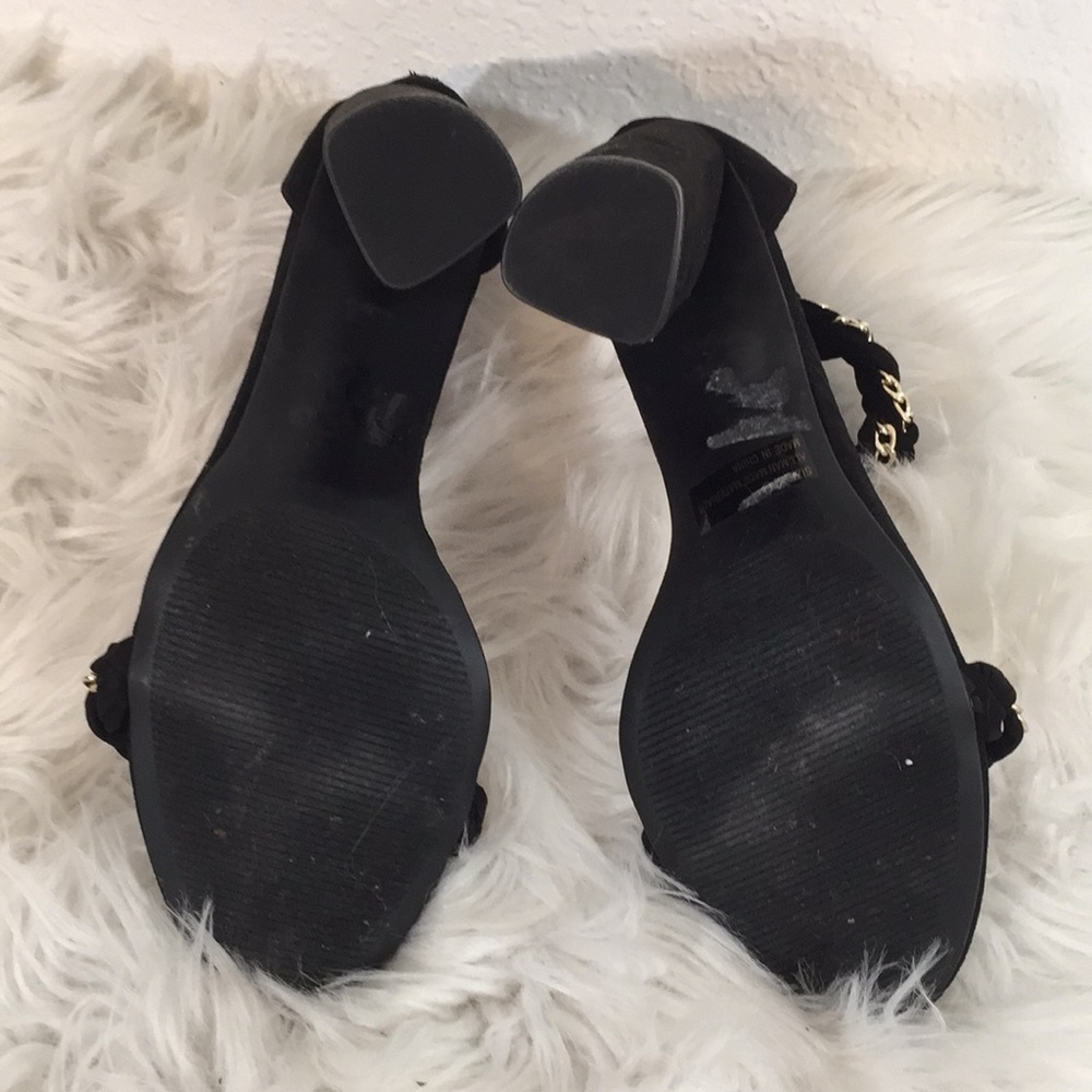 Qupid Sexy Black Braided Chain Accent Chunky Heels - Picture 15 of 16